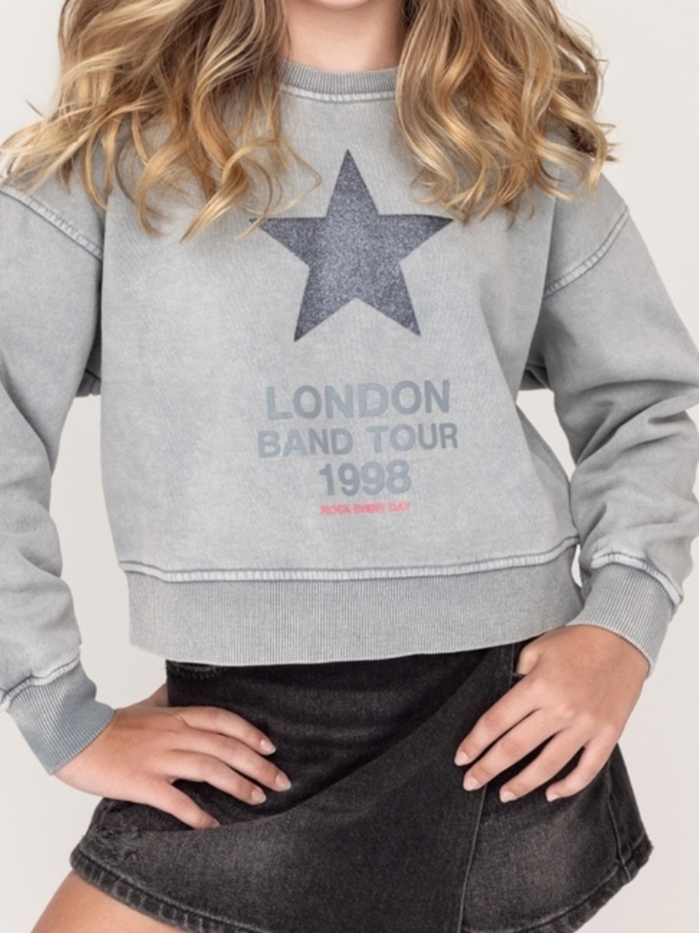 Zara Kids Washed Effect Glitter Star Sweatshirt